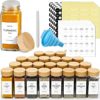 12 件装方形玻璃香料罐带竹/木盖 120 毫升/4 盎司适用于厨房烧烤调味容器、厨房、圣诞礼物