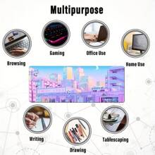 動漫遊戲鼠墊粉色vaporwave城市擴展桌墊超大尺寸鼠墊防滑橡膠底縫邊桌墊適用於桌面電腦,31.5x11.8英寸 - 淡紫色 - 查看 3