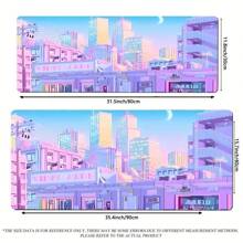 動漫遊戲鼠墊粉色vaporwave城市擴展桌墊超大尺寸鼠墊防滑橡膠底縫邊桌墊適用於桌面電腦,31.5x11.8英寸 - 淡紫色 - 查看 2