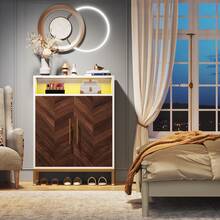 Tribesigns Shoe Cabinet With Doors And Shelves, 16 Pairs Entryway Shoe Storage Cabinet With Led Light, 5-Tier Free Standing Shoe Racks Storage Organizer For Closet, Living Room, Bedroom - 棕色和白色 - 查看 3