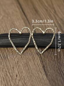 1 对金属镂空心形耳环情人节 - 金黃色 - 查看 2