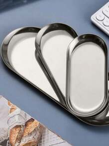 1pc Stainless Steel Snack Tray, Bread Plate Oval Tray, Anti-Skid, Multifunctional Serving Tray For Home Use (Gold/Silver),Kitchen,Christmas Gift