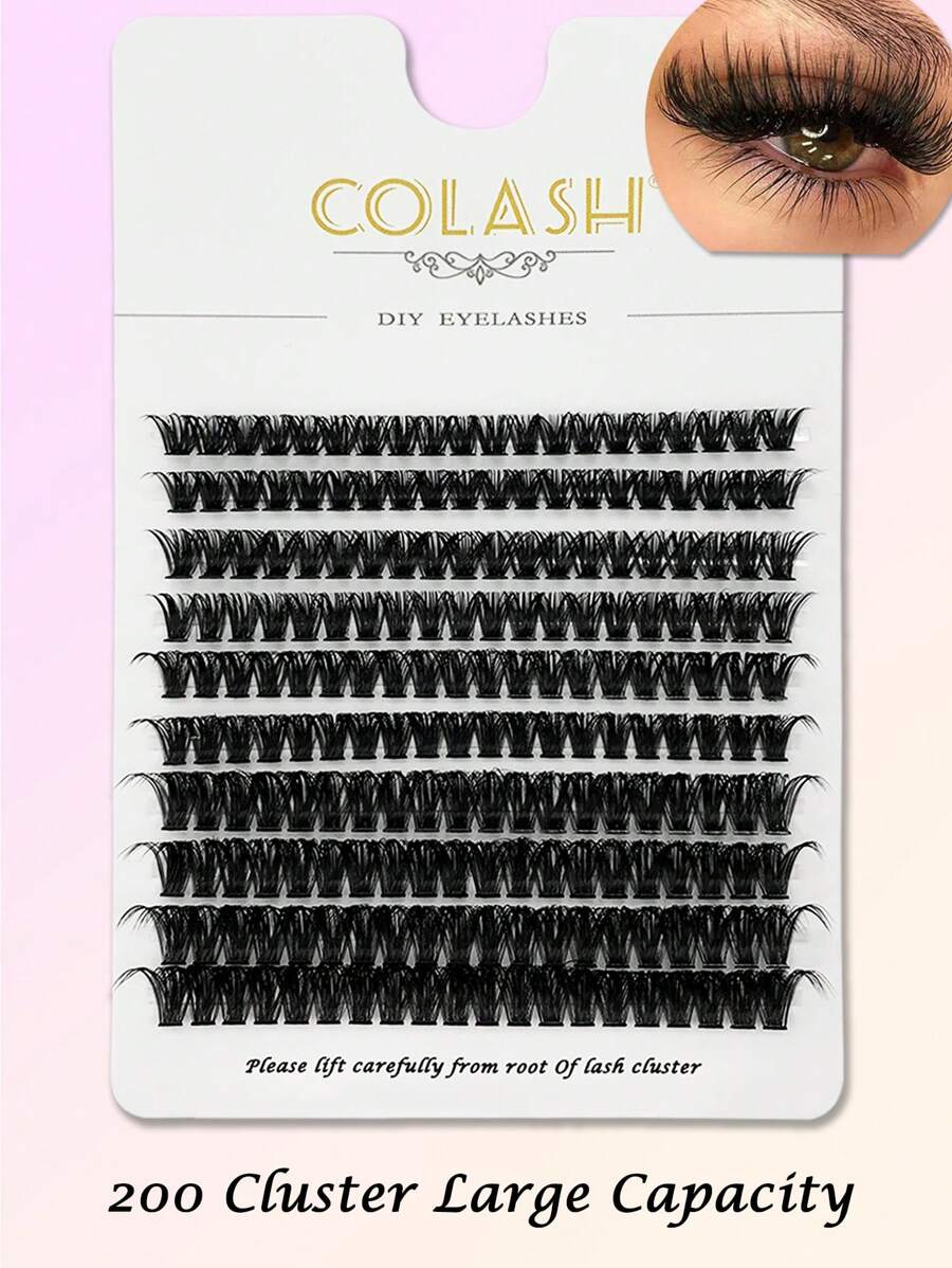 200pcs Cluster Eyelashes, 60d 0.07d 8-16mm Large Curled Cluster Eyelashes, Individual False Eyelashes, Suitable For Diy Eyelash Extension, Long & Thick, Natural Appearance - D - View 1