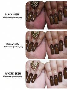 Conjunto de 24 uñas postizas largas con diseño cuadrado degradado en color marrón oscuro, elegante y sencillo con pegamento y lima de uñas, diseño de cobertura completa para fiestas, bailes o uso diario, suministros de uñas postizas uñas falsas uña falsa uña acrílica