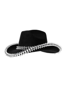 1pc [Cowboy Hat]Studded Punk Casual Hat Knit Western Cowboy Hat Wide Brim Sunhat Riding Cap Party Cowboy Hat Cowgirl Hat Halloween - Multicolor - View 8