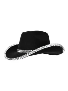 1pc [Cowboy Hat]Studded Punk Casual Hat Knit Western Cowboy Hat Wide Brim Sunhat Riding Cap Party Cowboy Hat Cowgirl Hat Halloween - Multicolor - View 6