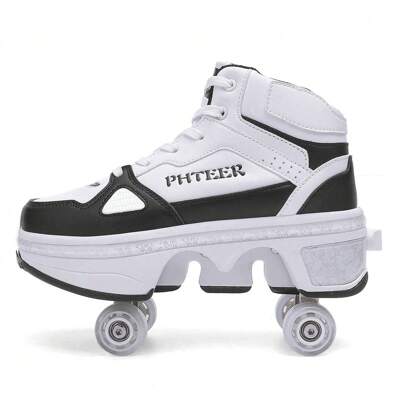 PHTEER Roller Skate Shoes With 4 Wheels, Transformable Roller Shoes For Walking, Skating,