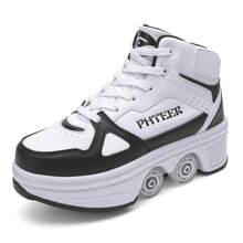 PHTEER 4 轮滑鞋，可变形轮滑鞋，适合步行、滑冰、 - 黑與白 - 查看 2