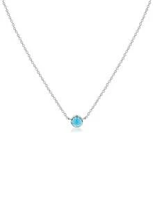 1 件 S925 纯银优雅简约圆形方晶锆石吊坠项链女士精美女士珠宝礼物节日礼物生日礼物日常佩戴 - 銀色 - 查看 3