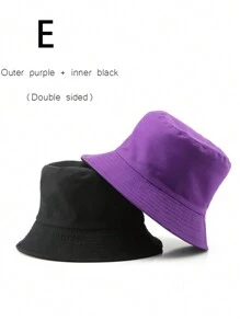 1pc Unisex Two-Sided Solid Color Outdoor Sun Hat, Bucket Hat Casual - Multicolor - View 15