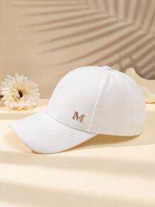 1個女士單色側面刺繡m字樣休閒可調節棒球帽,遮陽帽,適合日常穿著街頭