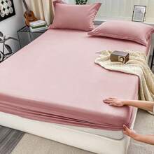 1 件纯色柔软床笠，简约风格床笠四季床垫保护套，适用于卧室、宿舍、酒店、民宿和其他床上用品，不包括枕套