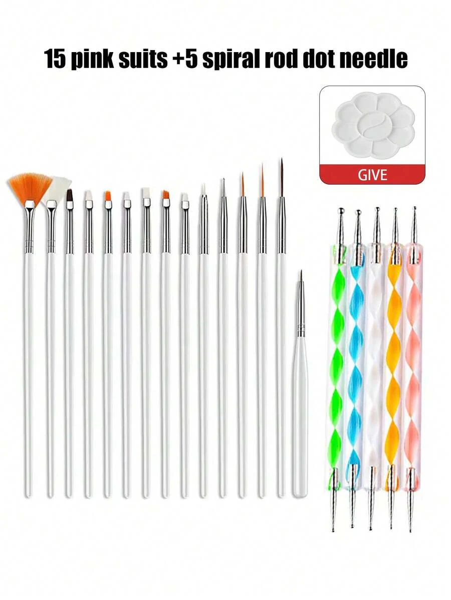 21入組白色美甲工具刷套裝,美甲刷混合套裝,指甲油畫筆,彩繪筆,uv凝膠指甲線條筆和指甲點球筆,拉筆,漸變筆,指甲油膠、油和diy美甲沙龍,美容沙龍初學者在家也可以體驗 - 黑與白 - 查看 1