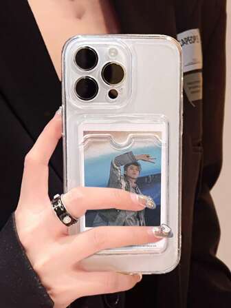 1 PIEZA Funda de teléfono transparente u opaca de color gris con ranura para tarjeta, compatible con iPhone 11, 13, 14, 15