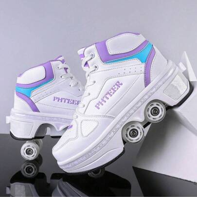 PHTEER Unisex Roller Skate Shoes With 4 Wheels, Transformable For Walking And Skating
