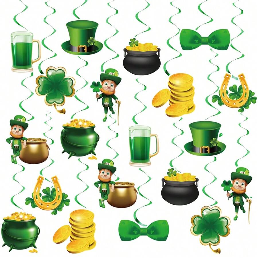 20pcs St. Patrick's Day Decoration Set For Irish Festival, Spiral Ceiling Hanging Decor - Multicolor - View 1