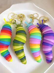 1入隨機可愛卡通蝸牛或馬陸形狀心情緩解掛件鑰匙扣,適用於包袋和汽車 - 彩色 - 查看 2