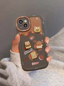 Cute Phone Case Cartoon Handicraft Sticker Accessories Bear Lanyard Hanging Decoration Novelty Apple Painting Anti-Fall Phone Case Protective Cover Compatible With IPhone 15 (Xr/7/8), Iphone 15 Pro Max (13/14/11), Iphone 12 Pro (Xs) With Tpu Anti-Shock Soft Edge Phone Case Kawaii