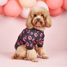 Valentine's Day Pet Sweatshirt With Red Lips Print - Black - View 3