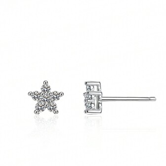 Luxury Plated With White Gold S925 Silver & Pure Silver Women's Engagement, Wedding, Birthday, Anniversary Gift Sets Of Full Diamond Star-Shaped Stud Earrings Vvs1 Moissanite And D-Color Diamonds, Including Gift Box
