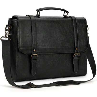 Messenger Bag For Men 15.6 Inch Vintage Leather Waterproof Laptop Briefcase Large Computer Laptop Bag Leather Satchel Bag Retro Shoulder Bag For Offic