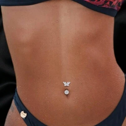1入歐美風格刺青珠寶蝴蝶和鑽石肚環,適用於女士派對、舞蹈、比賽或日常佩戴