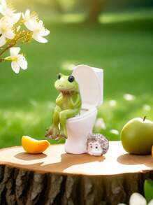 1pc Toilet Frog & Pig Figurine For Garden, Home And Car Decoration - Multicolor - View 2