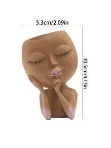 1 件組人臉花盆頭花盆臉花盆帶排水孔樹脂頭花盆室內戶外植物臉花盆獨特花盆禮物親朋好友 - 棕色 - 查看 2