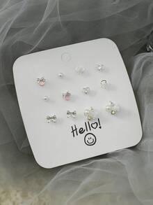 6對/組鋅合金手工耳環套裝，優雅的花朵耳環，輕奢愛情設計，優雅耳環的設計感 - 金色 - 查看 1