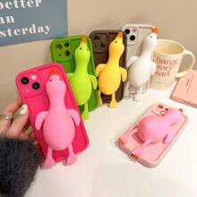 Funny 1pc Squishy Extendable Anti-Drop Duck Phone Case Compatible With Iphone - Brown - View 4