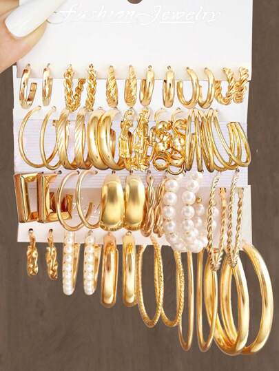 12pcs Simple Fashion Twisted Design Wide Plate Earrings Set, Great For Dating, Holiday, Gifts, Women's Daily Wear