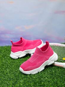 1 双儿童运动鞋袜子鞋，方便穿脱，轻便，透气，防滑跑鞋，校园时尚针织风格 - 玫紅色 - 查看 3