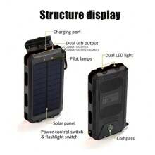 太阳能充电器便携式防水充电器双灯太阳能灯露营手电筒盒移动电源嵌套实际 4000mAh 6000mAh 8000mAh 10000mAh 室内、室外花园照明适用于小路、庭院、露台 - 杏色 - 查看 6
