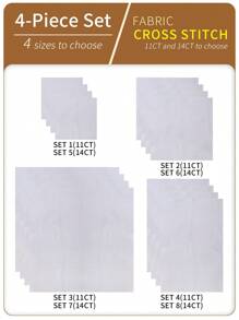 4 Piezas De Tela Blanca Para Punto De Cruz Para Bordado Diy, Disponible En 11ct Y 14ct, Con 4 Tamaños De Corte Para Cada