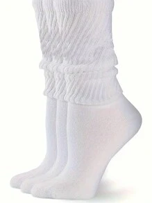 3對女士經典長筒襪套裝,加大號實色靠垫舒適中筒襪,適合日常穿著