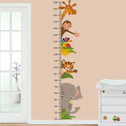 1pc Animal Growth Chart Sticker, Nursery Kids Room Decor Baby Height Measurement Wall Ruler, Cartoon Animal Wall Sticker