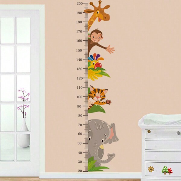 1pc Animal Growth Chart Sticker, Nursery Kids Room Decor Baby Height Measurement Wall Ruler, Cartoon Animal Wall Sticker