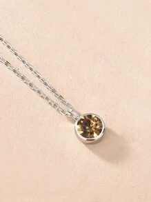 1 件简约 12 月诞生石情人节项链，圆形锆石吊坠，带 3D 水晶和水钻装饰，银链，妈妈，母亲，母亲节，礼物 - 銀色 - 查看 16