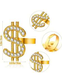 1pc Men's Crystal Dollar Sign Ring, Hiphop Open Ring With Dollar Symbol - Dollar Sign Ring - View 4