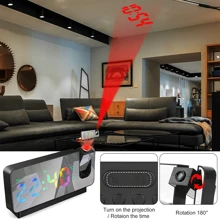 投影鬧鐘數字牆鐘,卧室鬧鐘帶投影仪,適用於重度睡眠者,成人和兒童,帶180°投影,調光器,usb充電器,投影時鐘適用於臥室天花板,彩色屏幕時鐘led大屏顯示無聲彩色屏幕創意電子投影鬧鐘 - 黑色 - 查看 3