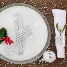 10pcs/30pcs/50pcs Gold Diamond Napkin Rings, Christmas Napkin Holders, Shiny Rhinestone Napkin Rings, Diamond Hook And Loop Napkin Rings, Suitable For Table Decoration, Suitable For Anniversary, Birthday, Wedding, Dinner, Party, Diy Decoration (Silver) - Silver - View 3