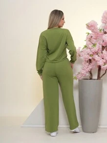 Women Two-Piece Outfits - Olive Green - View 2