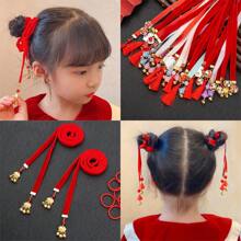 Adorno Para El Cabello De Cuerda Roja De Año Nuevo Chino Para Niños, Banda De Cabello Roja Para Chicas, Cuerda De Cabeza Roja Tradicional Para Peinados Hanfu - Multicolor - Ver 1