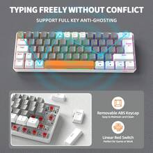 Ziyou Lang T60 有線 60% Tkl 機械式遊戲鍵盤,搭載彩虹背光,超迷你 Nkro 觸感藍軸,三色 Abs 鍵帽,適用於 Windows 筆記型電腦 Pc 電競玩家 - 白淺灰 - 查看 2
