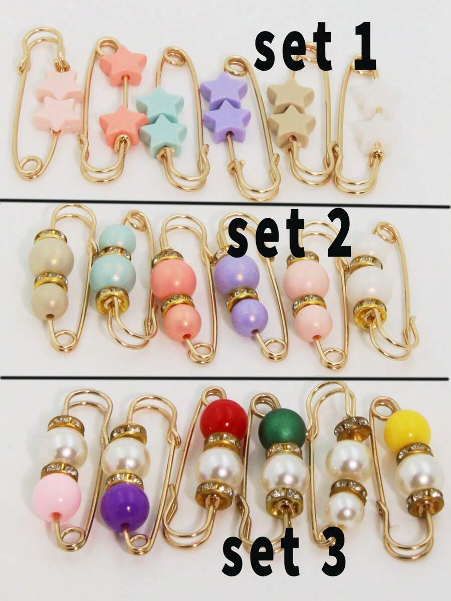 6入組2顆珠子女士時尚圍巾裝飾,插襟衣服裙子腰帶褲子繫緊圍巾披肩扣環調整復古扣針扣胸針圍巾安全繫緊腰線固定領口針孔迷你夾子減少腰部尺寸防走光外出休閒配件,適合日常裝飾 - 彩色 - 查看 1