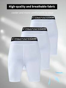 3入組男士春/夏季運動基本吸汗快干短褲,戶外健身訓練純色內層短褲 - 白色 - 查看 2