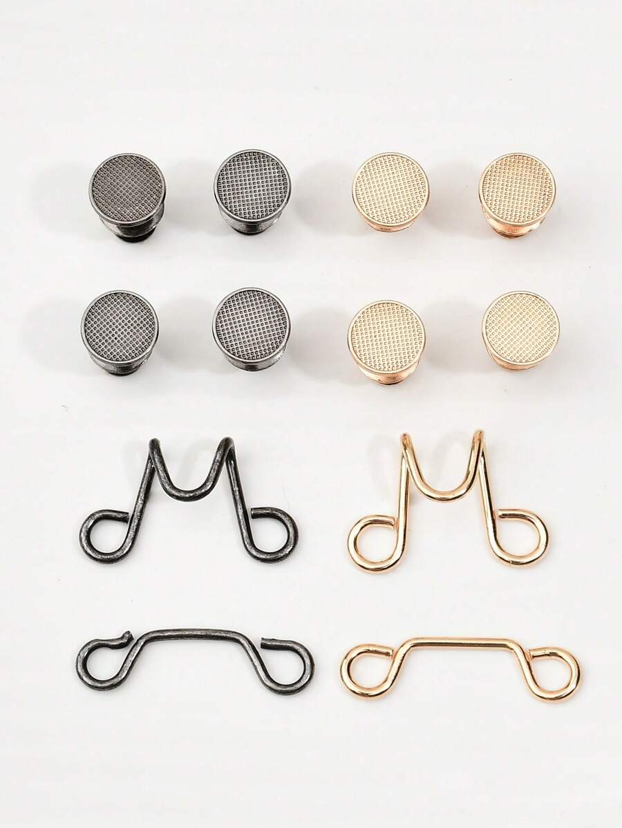 2 Sets - Detachable Cinch Clips, Waist Tighteners, Expanders, Buttons, Fasteners - Gold - View 1