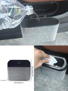 Black Car Trash Can With Rhinestone Design - Silver - View 2