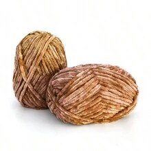 1入100g雪尼爾毛線，6mm厚針織毛線，手織、針織、搓針、DIY圍巾、帽子、毛衣、線團 - 卡其色 - 查看 1