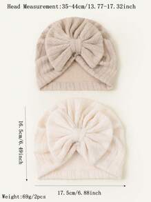 Set de 2 gorros de recién nacido, para 2-6 meses, diseño de jacquard de cuadros y lazo, adecuado para todas las estaciones - Caqui - Ver 2